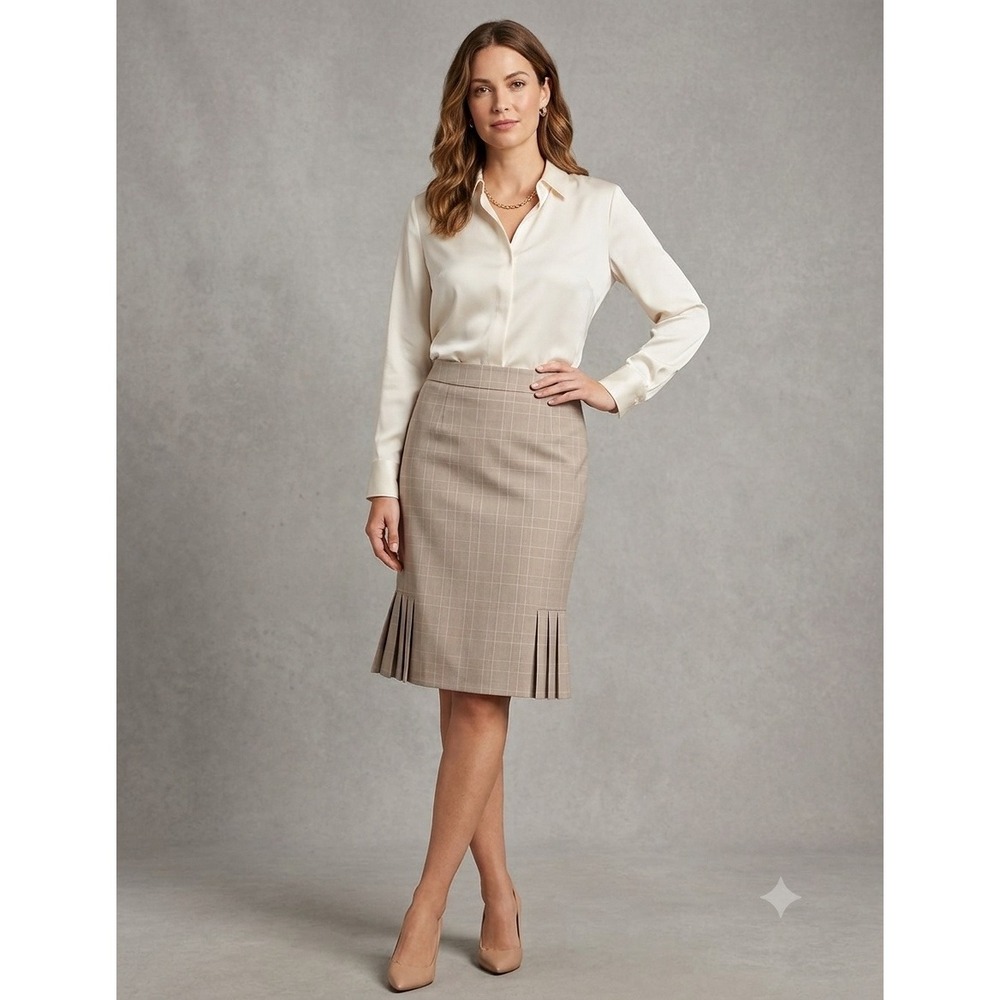 Alex Marie Plaid Pencil Skirt Womens 12 Brown Blue NWT